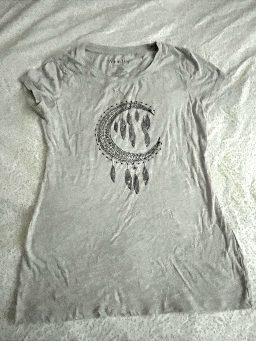 Wound Up Cream Short Sleeve Tee with Moon & Feather Graphic